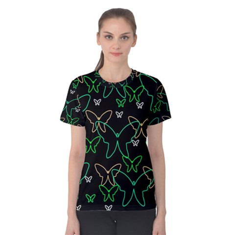 Green Butterflies Women s Cotton Tee by Valentinaart