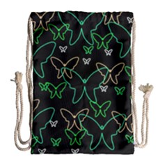 Green Butterflies Drawstring Bag (large) by Valentinaart