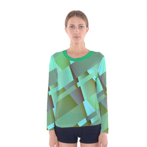 Retro Pastel Green Modern Abstract Women s Long Sleeve Tee by tjustleft