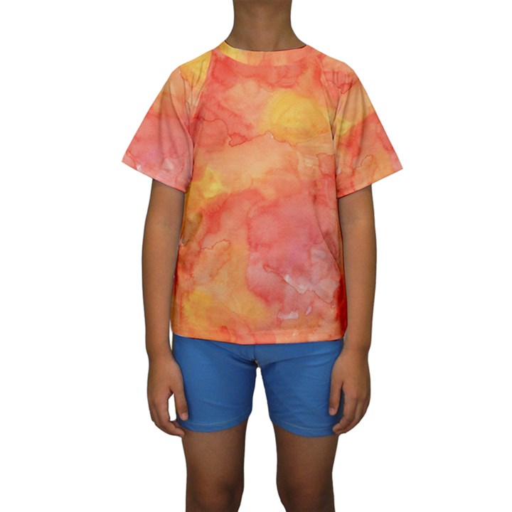 Watercolor Yellow Fall Autumn Real Paint Texture Artists Kid s Short Sleeve Swimwear