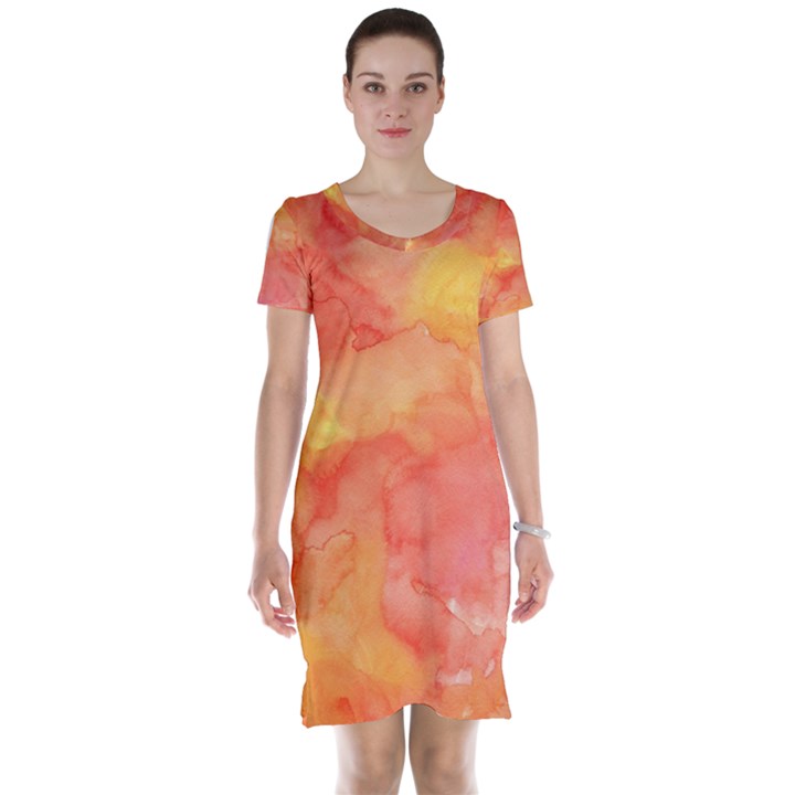 Watercolor Yellow Fall Autumn Real Paint Texture Artists Short Sleeve Nightdress