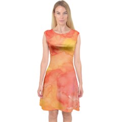 Watercolor Yellow Fall Autumn Real Paint Texture Artists Capsleeve Midi Dress