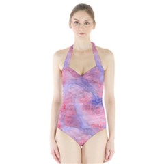 Galaxy Cotton Candy Pink And Blue Watercolor  Halter Swimsuit