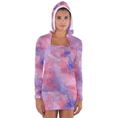 Galaxy Cotton Candy Pink And Blue Watercolor  Women s Long Sleeve Hooded T-shirt by CraftyLittleNodes