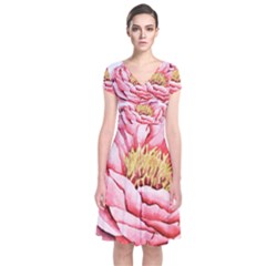 Large Flower Floral Pink Girly Graphic Short Sleeve Front Wrap Dress