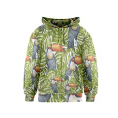 Tropical Print Leaves Birds Toucans Toucan Large Print Kids  Zipper Hoodie by CraftyLittleNodes