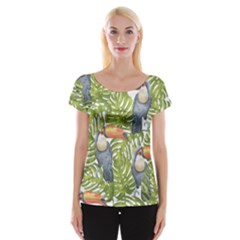 Tropical Print Leaves Birds Toucans Toucan Large Print Women s Cap Sleeve Top by CraftyLittleNodes