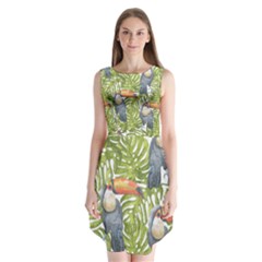 Tropical Print Leaves Birds Toucans Toucan Large Print Sleeveless Chiffon Dress  