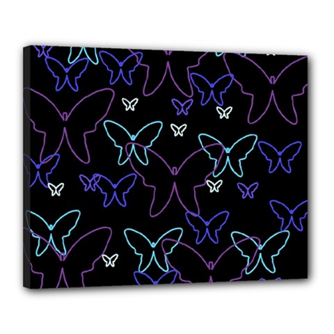 Blue Neon Butterflies Canvas 20  X 16  by Valentinaart