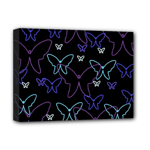 Blue Neon Butterflies Deluxe Canvas 16  X 12   by Valentinaart