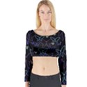 Blue neon butterflies Long Sleeve Crop Top View1