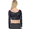 Blue neon butterflies Long Sleeve Crop Top View2