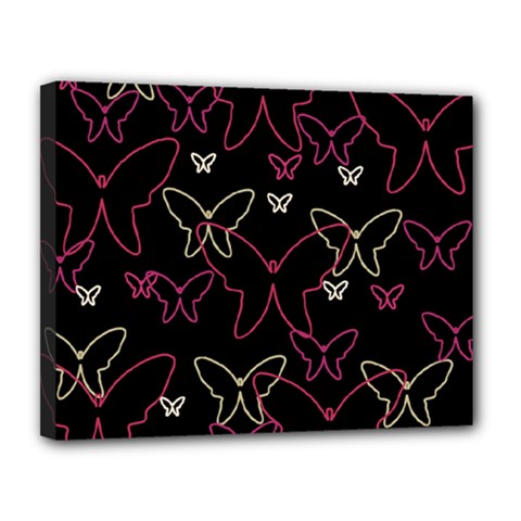 Pink Neon Butterflies Canvas 14  X 11  by Valentinaart