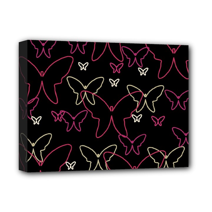 Pink neon butterflies Deluxe Canvas 16  x 12  