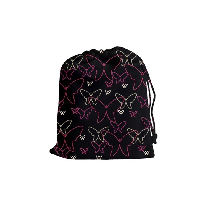 Pink neon butterflies Drawstring Pouches (Medium) 