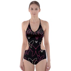 Pink Neon Butterflies Cut-out One Piece Swimsuit by Valentinaart