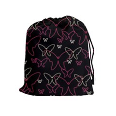 Pink Neon Butterflies Drawstring Pouches (extra Large) by Valentinaart