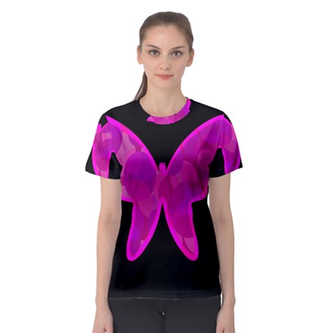 Purple Butterfly Women s Sport Mesh Tee by Valentinaart