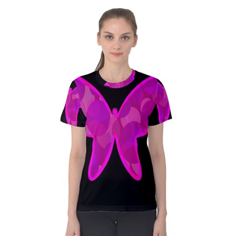 Purple Butterfly Women s Cotton Tee by Valentinaart