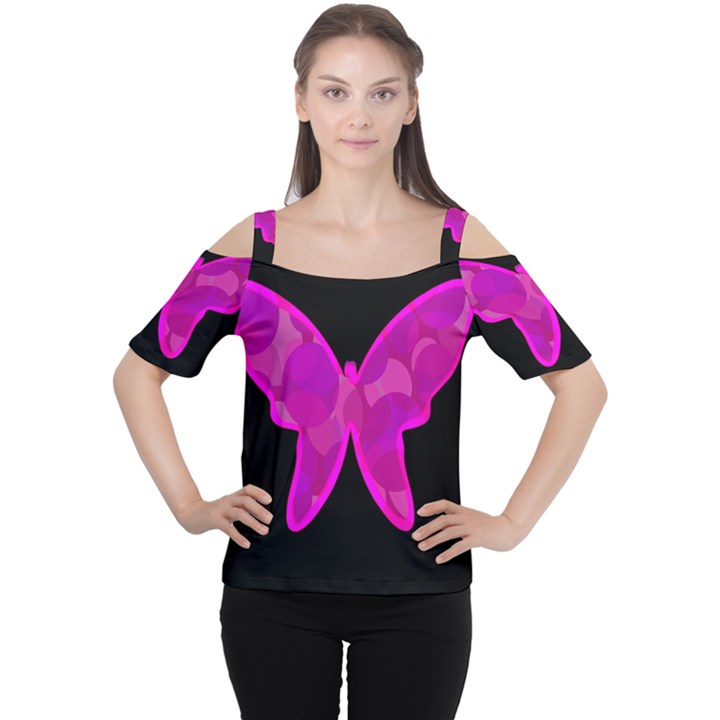 Purple butterfly Women s Cutout Shoulder Tee