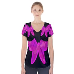 Purple Butterfly Short Sleeve Front Detail Top by Valentinaart