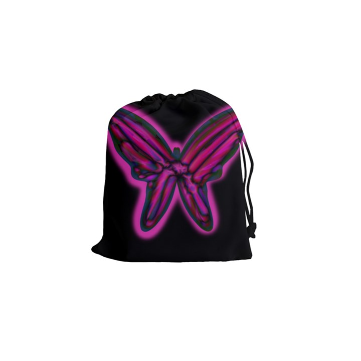 Purple neon butterfly Drawstring Pouches (Small) 