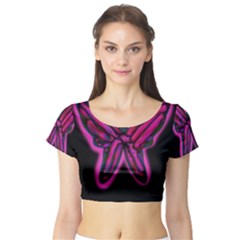 Purple Neon Butterfly Short Sleeve Crop Top (tight Fit) by Valentinaart