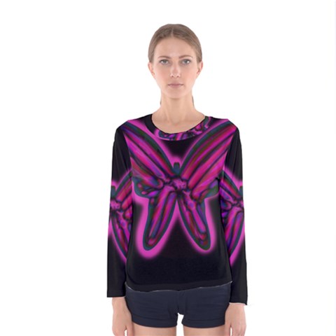 Purple Neon Butterfly Women s Long Sleeve Tee by Valentinaart