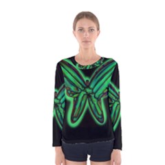 Green Neon Butterfly Women s Long Sleeve Tee