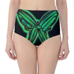 Green Neon Butterfly High-waist Bikini Bottoms by Valentinaart