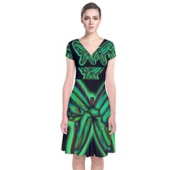 Green Neon Butterfly Short Sleeve Front Wrap Dress by Valentinaart