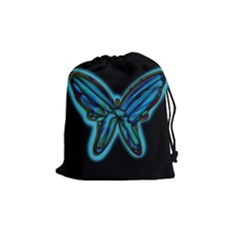 Blue Butterfly Drawstring Pouches (medium)  by Valentinaart