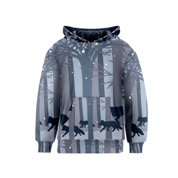 Foxes in the winter forest Kids  Pullover Hoodie