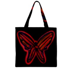 Red Butterfly Zipper Grocery Tote Bag by Valentinaart