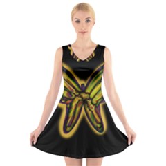 Night Butterfly V-neck Sleeveless Skater Dress by Valentinaart