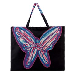 Neon Butterfly Zipper Large Tote Bag by Valentinaart