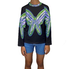 Green Neon Butterfly Kid s Long Sleeve Swimwear by Valentinaart