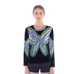 Green Neon Butterfly Women s Long Sleeve Tee