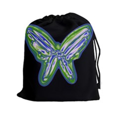 Green Neon Butterfly Drawstring Pouches (xxl) by Valentinaart