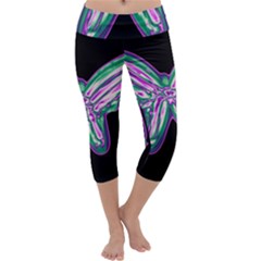 Neon Butterfly Capri Yoga Leggings by Valentinaart