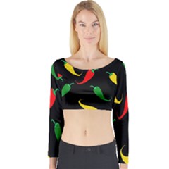 Chili Peppers Long Sleeve Crop Top by Valentinaart