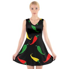 Chili Peppers V-neck Sleeveless Skater Dress by Valentinaart