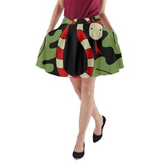 Red Cartoon Snake A-line Pocket Skirt by Valentinaart