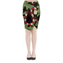 Red Cartoon Snake Midi Wrap Pencil Skirt