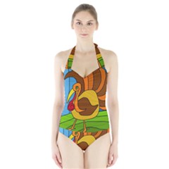 Thanksgiving Turkey  Halter Swimsuit by Valentinaart