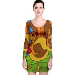 Thanksgiving Turkey  Long Sleeve Velvet Bodycon Dress by Valentinaart