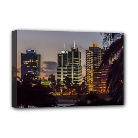 Montevideo Cityscape Scene At Twilight Deluxe Canvas 18  x 12  