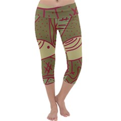 Brown Bird Capri Yoga Leggings by Valentinaart