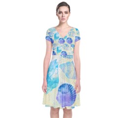 Seashells Short Sleeve Front Wrap Dress by DanaeStudio