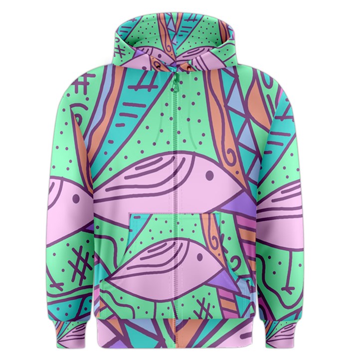 Pink pastel bird Men s Zipper Hoodie